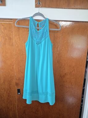 by & by Teal Crochet Yoke Tank Dress